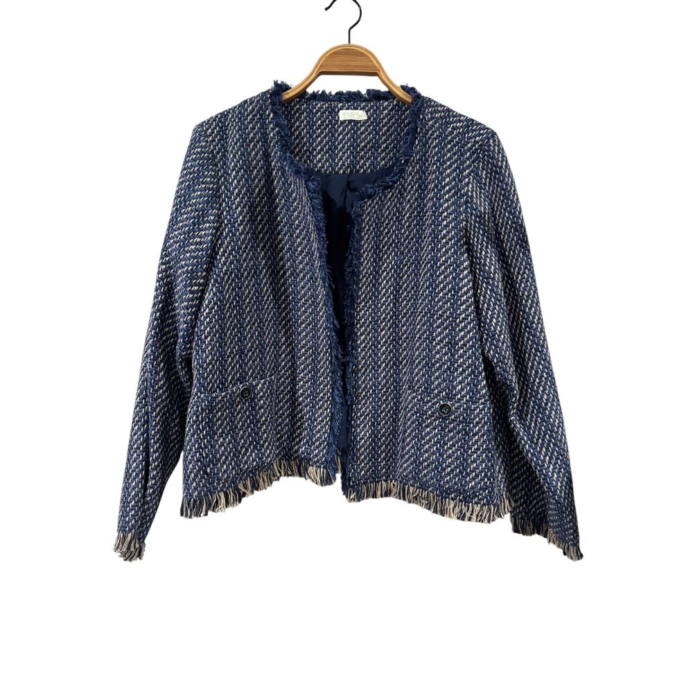 Spartina 449 Navy & White Tweed Fringe Jacket